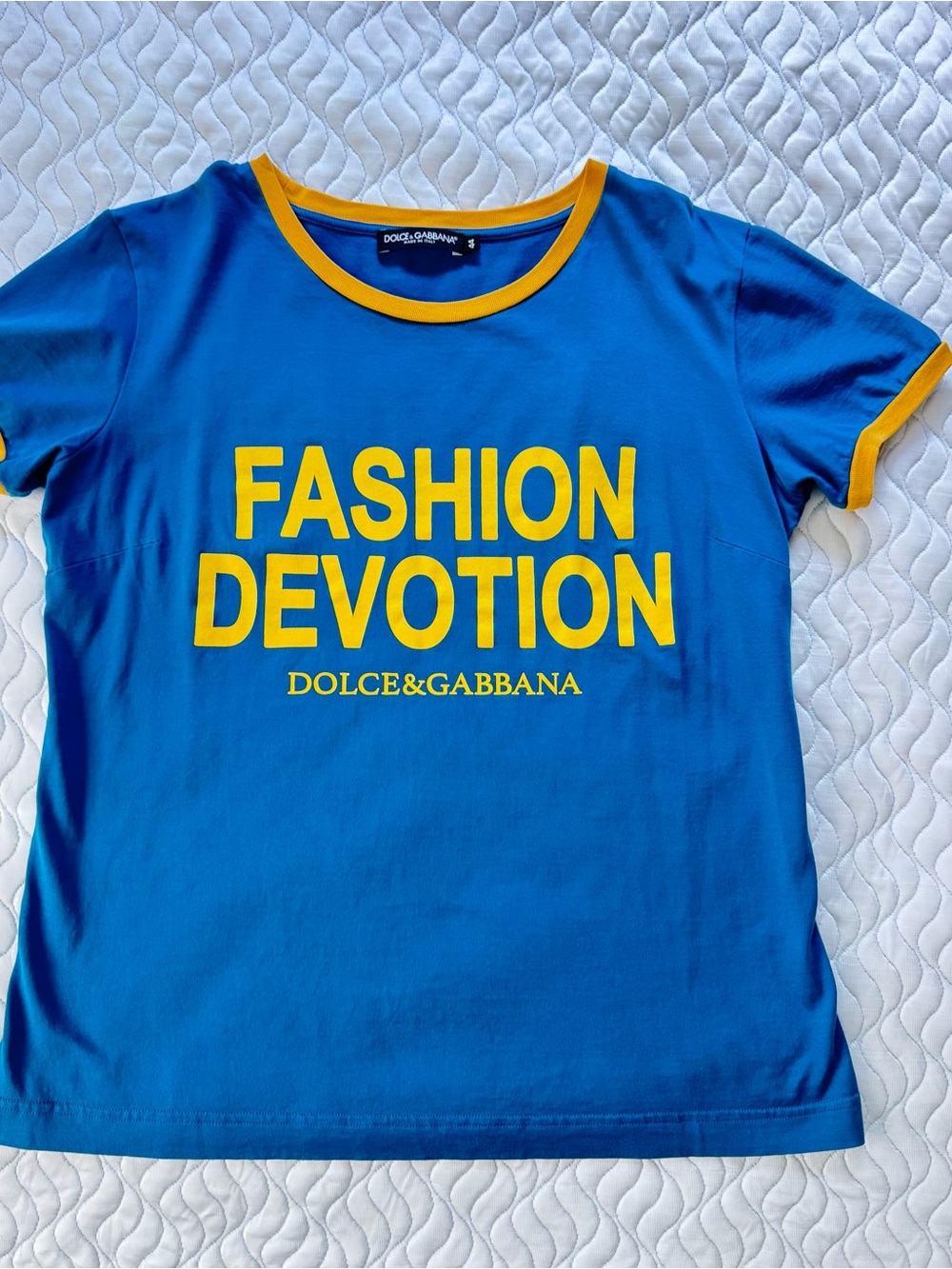 Dolce & Gabbana Women Fashion Devotion Ringer T-Shirt IT 44 Blue Yellow